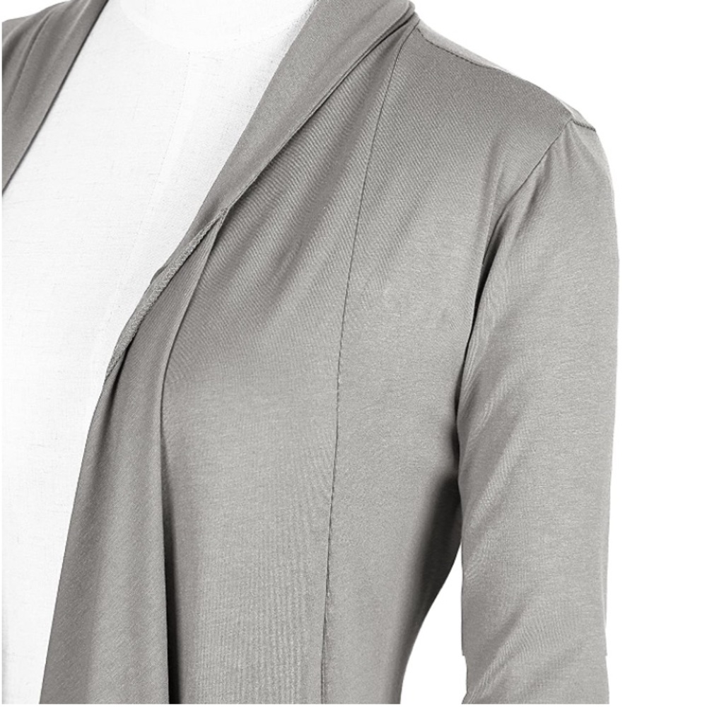 ‼️CLEARANCE Item‼️| Grey Long Sleeve Layered Drape Cardigan - Picture 6 of 8